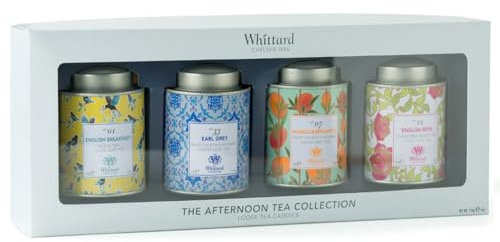 Whittard® | Collezione Tè Gusti Assortiti | Scatola Regalo Tè Neri e Verde in Foglie in 4 Sapori Aromatizzati | Set Regalo Tè Inglesi Lattina Metallo