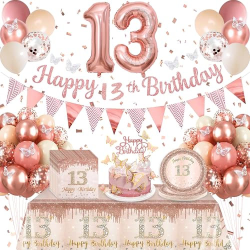21st Birthday Decorations Retro Pink Rose Gold, Happy 21st Birthday Banner Rose Gold Plates and Napkins,Tablecloth,Cake Toppers,Butterfly,Number 21 Balloons, Women 21st Birthday Party Decor for Her