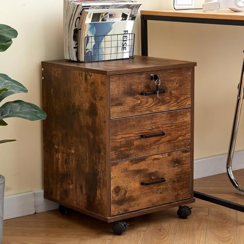 ZBAOLTO Rollcontainer Abschließbar Rollcontainer Holz Braun 40×40×57 cm | mit Schubladen Aktenschrank, Büro-Aktenschränke mit Rollen,Vertikale für Büro Arbeitszimmer Wohnzimmer