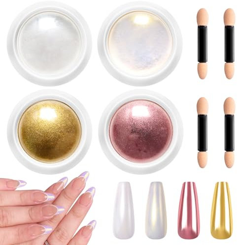 BISHENGYF Upgrade Rose Gold Chrome Nail Powder - 【Magic Mirror Effect】 Holographic Nail Powder Shiny Nail Glitter Powder, Pearl Chrome Nail Powder Iridescent Mermaid Aurora Effect For Nail Art Design