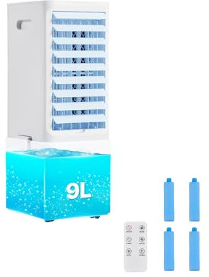 VEVOR Aire Acondicionado Portátil 9 L 550 CFM, con Temporizador de 12 h y Control Remoto, 3 Velocidades, 2 Hieleras, Silencioso y Portátil, para Uso en Interiores y Exteriores, 260 x 220 x 610 mm