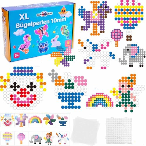 1000 Maxi XL 10mm Bügelperlen mit Steckplatte,10 Freizeitpark Muster,3 Bügelpapier. Mit gestreiften Perlen (Zuckerstangenperlen) Kreatives Perlenset zum Basteln Kinder ab 3 Jahren (Freizeitpark)