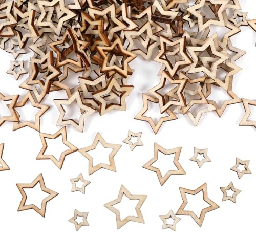 200 Stück Holzsterne zum Basteln,Streudeko Weihnachten Ornamente,Unbearbeitete Holzhandwerks Tischdeko Konfirmation,für Weihnachten Deko,Hochzeit,Geburtstagsfeier,Taufdekorationen (10mm/20 mm)