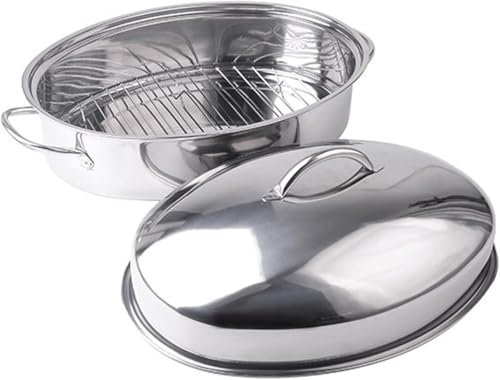 Cookware Set,Stainless Steel Oval Turkey Roaster Pan Roasting Pan Pot Fish Dish Steamer for Turkey, Chicken(Extra deep)