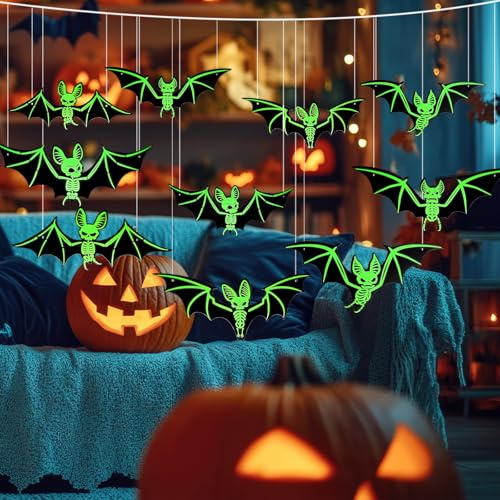 Lemicin 10 Stück Halloween Fledermaus Leuchtende Deko Wasserdichtes PVC für Outdoor Wanddeko Balkon Horror Gruselig Party Dekoration