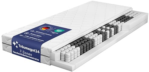 Träumegut24 Taschenfederkern Matratze 160 x 200 cm | 21 cm Höhe | Größe + Härtegrad wählbar | 7-Zonen-System für ergonomisches Liegen | Oeko-TEX Zertifiziert | Rollmatratze (160x200, H2&H3)