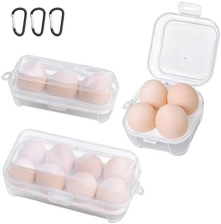 3 Pack Egg Carrier Container, Plastic Egg Storage Box Shockproof Protection, with Carabiner, Portable Egg Tray Carriage Dispenser, for Refrigerator, Kitchen, Outdoors, Picnics, Camping (D)