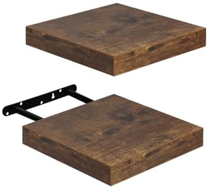 FURNITABLE Étagère Murale 20x20cm Salle de Bain Lot de 2 Solution Rangement Compacte Espace Réduit Cuisine, Marron Vintage