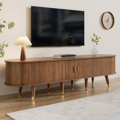 Gelukueub Mobile TV con ante scorrevoli, mobile TV, supporto TV inferiore, supporto TV Design unico (noce)
