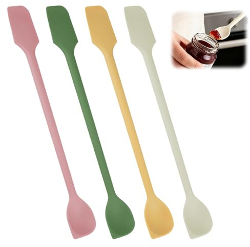 Varenzya 4 Pièces Mini Spatules en Silicone – Grattoir à Double Tête, 26 x 2,8 cm Spatule Silicone Cuisine, Mini Spatule Réutilisable pour Confiture Gâteau Crème Beurre (Jaune, Vert, Rose, Blanc)