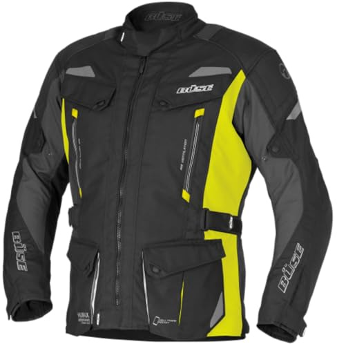 Büse Lago III Motorrad Textiljacke, Humax Z-Liner, Thermofutter herausnehmbar, wasserdicht atmungsaktiv, AA EN 17092-3:2020, YF Level 2 Schultern Ellbogen, Schwarz/Neongelb, Größe 3XL
