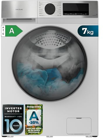 Cecotec Waschmaschine 7 kg Bolero DressCode 7450 Inverter Steel | Energieklasse A-10%, Inverter Plus Motor, 1200 rpm, 16 Programme, SteamMax, Allergy Care, DelayStart und KidLock