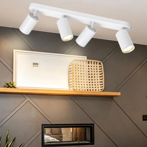 FEILEMAN GU10 LED Deckenstrahler Weiß, Deckenlampe 4 Flammig Schwenkbar | Deckenleuchte 350° Schwenkbar Strahler Spots Innen Deckenspot flurlampe für Wohnzimmer Küche Schlafzimmer Ohne Leuchtmittel