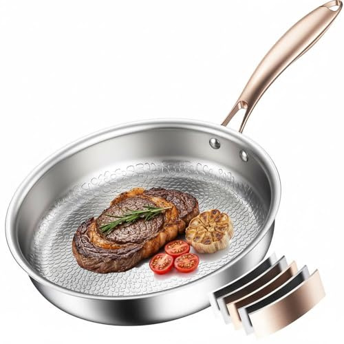 Akaice Padella in titanio, 28 cm, atossica, senza rivestimento, manico ergonomico, senza PTFE e PFOA, compatibile con tutti i piani cottura, lavastoviglie, forno, calore veloce e uniforme