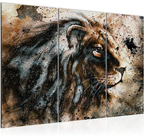 Runa Art Afrique Lion Peinture Tableau Salon XXL Beige Brun Chat 120 x 80 cm 3 Parties Decoration Murale 002231a