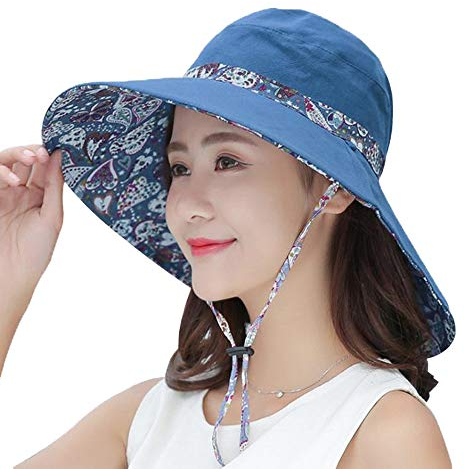 WITERY Sun Hats for Women 2 in 1 Reversible Foldable Sun Hat with Neck Flap Ladies Wide Brim UV Protection Hat UPF 50+ Breathable Quick Dry Outdoor Sports Visor