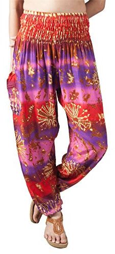 Lofbaz Harem Pants for Women Yoga Boho Hippie Clothing Palazzo Bohemian Beach Trousers Maternity Pajama Indian Gypsy Travel Clothes - Tie Dye Purple & Pink S