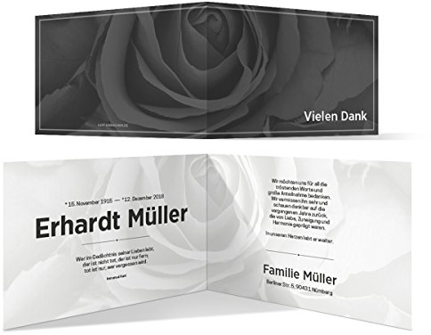 30 x Trauer Dankeskarten Danksagung Danksagungskarten Trauerkarten individuell - Schwarz-Weiß Rose