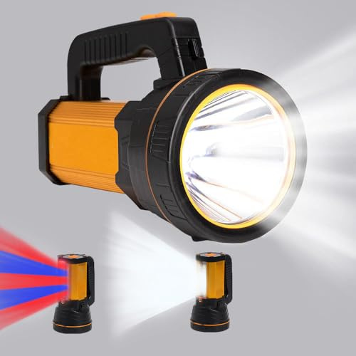 GEPROSMA Torcia LED Potente Professionale USB C Ricaricabile, Torcia Elettrica Portatile Ultra Luminosa, 6000 Lumen/10000 mAh/Lunga Distanza/Proiettore Laterale/Tracolla/IPX4 Impermeabile