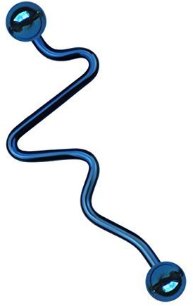 Industrial Piercing Stahl 316L Stab 1,6 x 35 mm blau eloxiert mit Herz EKG Motiv