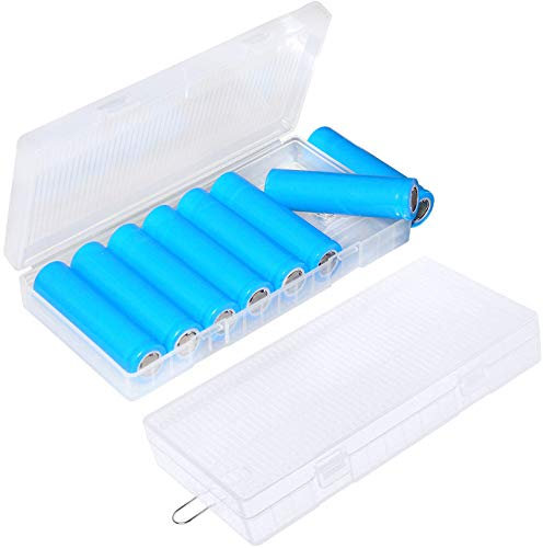 Onwon 2 Pack 8 Cell 18650 Plastic Battery Storage Case with Hook Holder Waterproof Transparent Clear Hard Plastic Battery Box Organizer for 8 x 18650 Size Batteries