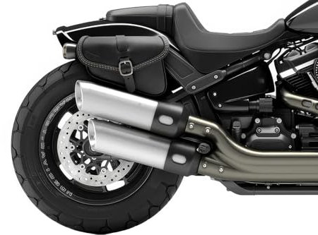 Leder SATTELTASCHE RECHTE Seite FÜR HD SOFTAIL 2018-2024 Fat BOB, Low Rider, Street BOB, Slim, Low Rider S Made IN Italy ENDSCUOIO (weiße Nähte)