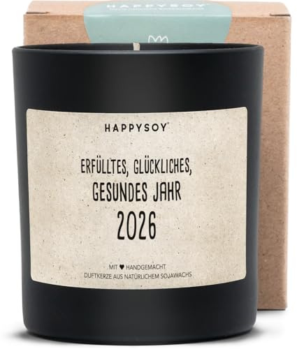 HAPPYSOY Soja Duftkerze im Glas mit Spruch natürlich handgemacht - nachhaltiges persönliches Geschenk Silvester Party Deko - beste Freundin Freund Eltern Mama Papa Oma Opa Frohes Neues Jahr 2024
