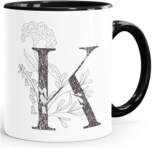 SpecialMe® - Tazza con nome personalizzata, con monogramma e iniziale, in ceramica, colore: nero