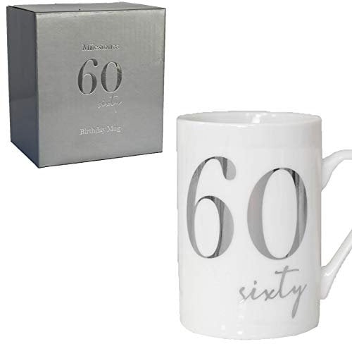 White Bone China Mug with Silver Foil Number - 60th Sixty 60 Birthday