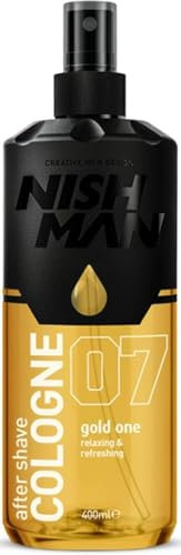 NISHMAN Aftershave Cologne 07 - Gold One 400ml – Lotion Après-Rasage Rafraîchissante pour Hommes – Parfum de Mandarine Rouge, Menthe, Huile de Rose, Cannelle – Cologne Après-Rasage Homme