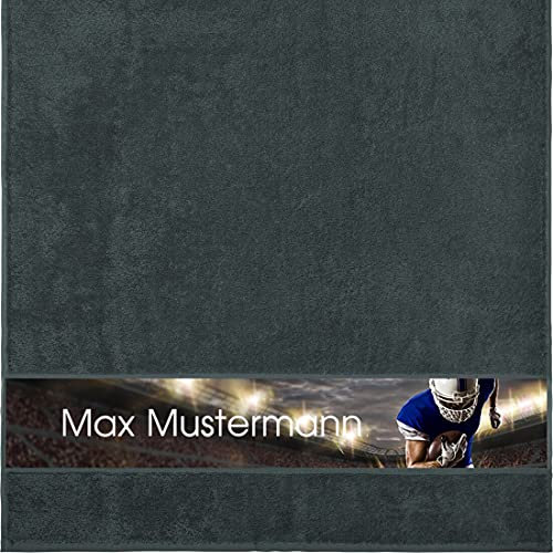 Duschtuch mit Namen - personalisiert - Motiv American Football 2 - viele Farben & Motive - Dusch-Handtuch - anthrazit - Größe 70x140 cm - persönliches Geschenk mit Wunsch-Motiv und Wunsch-Name
