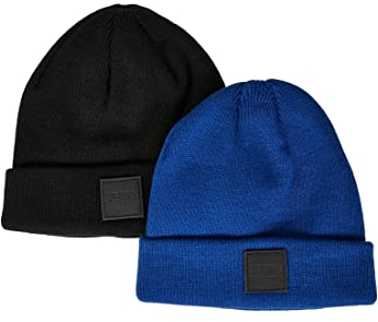 Urban Classics Kinder Mütze Logopatch Beanie Kids 2-Pack Black/royal Blue 146/152