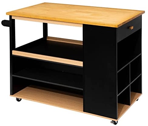 5five - Isla de Cocina con Ruedas, Madera, Negra