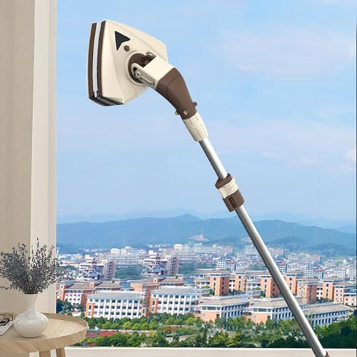 LTLJX Magnetic Glass Cleaner, Double-Side Magnetic Glass Wiper with 360° Rotation Head and Extension Pole Home Cleaning Wiper for High-Rise Windows 5-35cm,White
