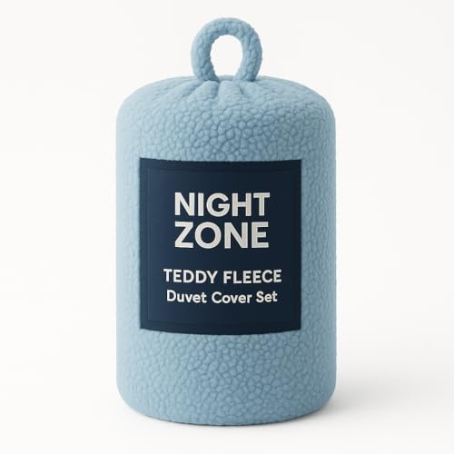 NIGHTZONE Teddy Fleece Duvet Cover Set With Pillow Case Thermal Fleece Warm Cosy Soft Fur Teddy Bedding Duvet Cover Set (Blue, Super King)