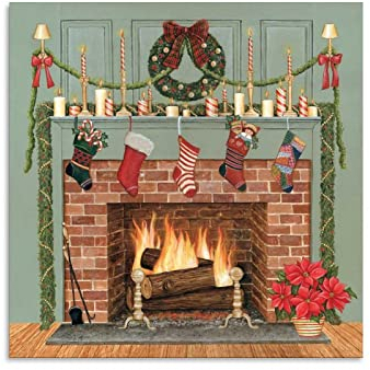 Weihnachts-Kamin-Poster, Leinwand, Kunstdruck, modernes Familien-Schlafzimmer-Dekor, Poster, 40 x 40 cm