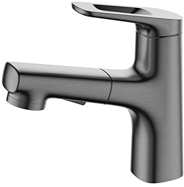 Mischbatterie waschbecken,Wasserhahn Bad mit ausziehbar Brause zum Haarewaschen,Waschtischarmatur ausziehbar aus Messing,Badarmatur Einhebelmischer mit 2 Wasserstrahlarten,waschbecken armaturen,Grau