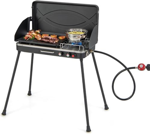 Giantex 2-in-1 Gas Camping Grill and Stove, Portable Propane Grill Burner