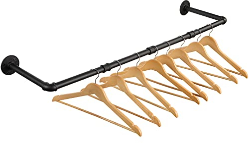 Kleiderstange Wandmontage 100cm, Industrial Rohre Metall Garderobenstange Wand für Kleiderbügel, Abnehmbar Kleidergestell Garderobe Stange Schwarz für Flur, 25cm Abständer, 30kg Belastbar