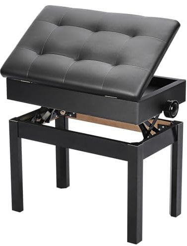 Youyijia Piano Stool Piano Bench Dressing Table Stool Height Adjustable Keyboard Piano Bench with storage With Under Seat Storage Unit Soft Faux Leather Padded Seat