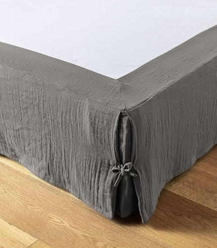 Cache sommier L’Effet Papillon - Housse sommier 100% Double Gaze de Coton Hauteur 30cm [ Cache-sommiers ] (Gris Granit, 160x200 cm)