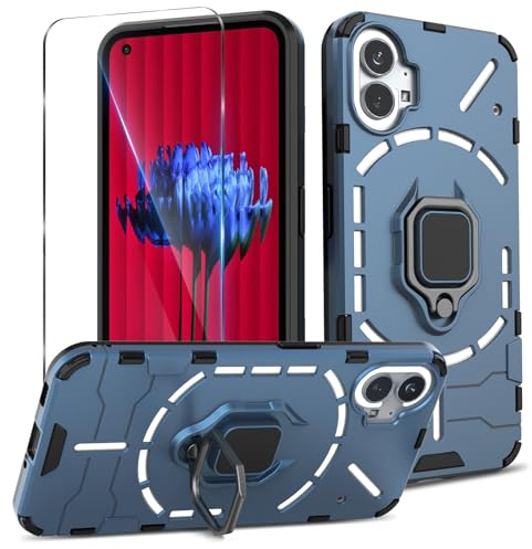 Btstring Hülle für Nothing Phone 1 und Displayschutzfolie aus gehärtetem Glas, strapazierfähige, stoßfeste, robuste Panzerhülle mit Ständer, schützende Persona