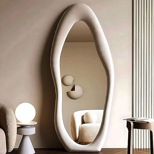 BeNsil Miroir irrégulier sur Toute la Longueur, Miroir sur Pied, Grand Miroir ondulé, Miroir sur Pied et Miroir Mural for Le Salon, Cadre en Bois enveloppé de Velours (Color : B)