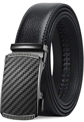 LAKIDAY Gürtel Herren, Schwarz Ratsche Automatikschließe Gürtel für Herren Business Anzug, Ledergürtel, 35mm Gürtel, Größe Einstellbar 7-Schwarz-135