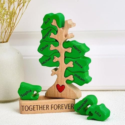 Puzzle de Arbre Famille en Bois Personnalisé Prénom 2-10, Puzzle d'art en Bois Personnalisé La Famille des Ours, avec Noms De, Art Décoration de Bureau, Cadeaux de Noel