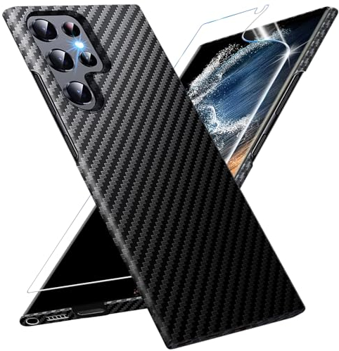 für Samsung S22 Ultra Hülle Carbon [mit S22 Ultra Schutzfolie] Ultra dünn Hybrid PC Handyhülle S22 Ultra Slim Case für Samsung Galaxy S22 Ultra 5G Schutzhülle Cover Stoßfest 360 Grad Hüllen (Schwarz)