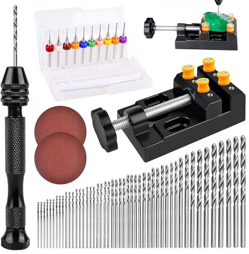 Handbohrer Set 62 Stück, 48 Mini Bohrer 0.5-3.0 mm, 10 PCB Bohrer Bit Set 0.3-1.2mm, Handbohrer mit Schraubstock, Handbohrer Basteln für DIY Drilling Holz Schmuck Kunststoff