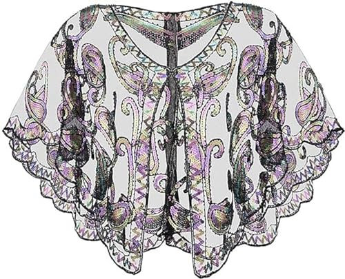 VILOREE Damen Umschlagtücher Stola für Abendkleid 1920s Retro Schal Hochzeit Party Braut Schal Gatsby Kostüm Accessoires Schwarz & Lila (57)