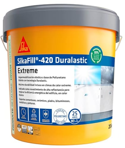 SIKA - Membrana líquida impermeabilizante - SikaFill 420 Extreme - Gris - Para cubiertas nuevas como en rehabilitaciones - Listo para su uso - Permeable al vapor de agua - 20 kg