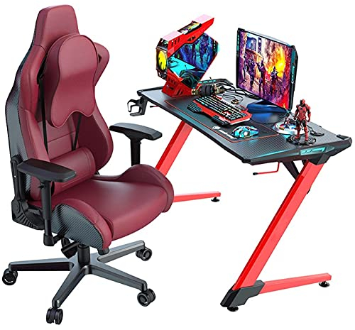 Boss Büro-Gaming für Erwachsene, Rennsport, Gaming, Sport, drehbarer Schreibtisch, Chef-Leder-Bürocomputer, PC mit höhenverstellbarem Arm (Farbe: Rot, Größe: Set) (Rotes Set)
